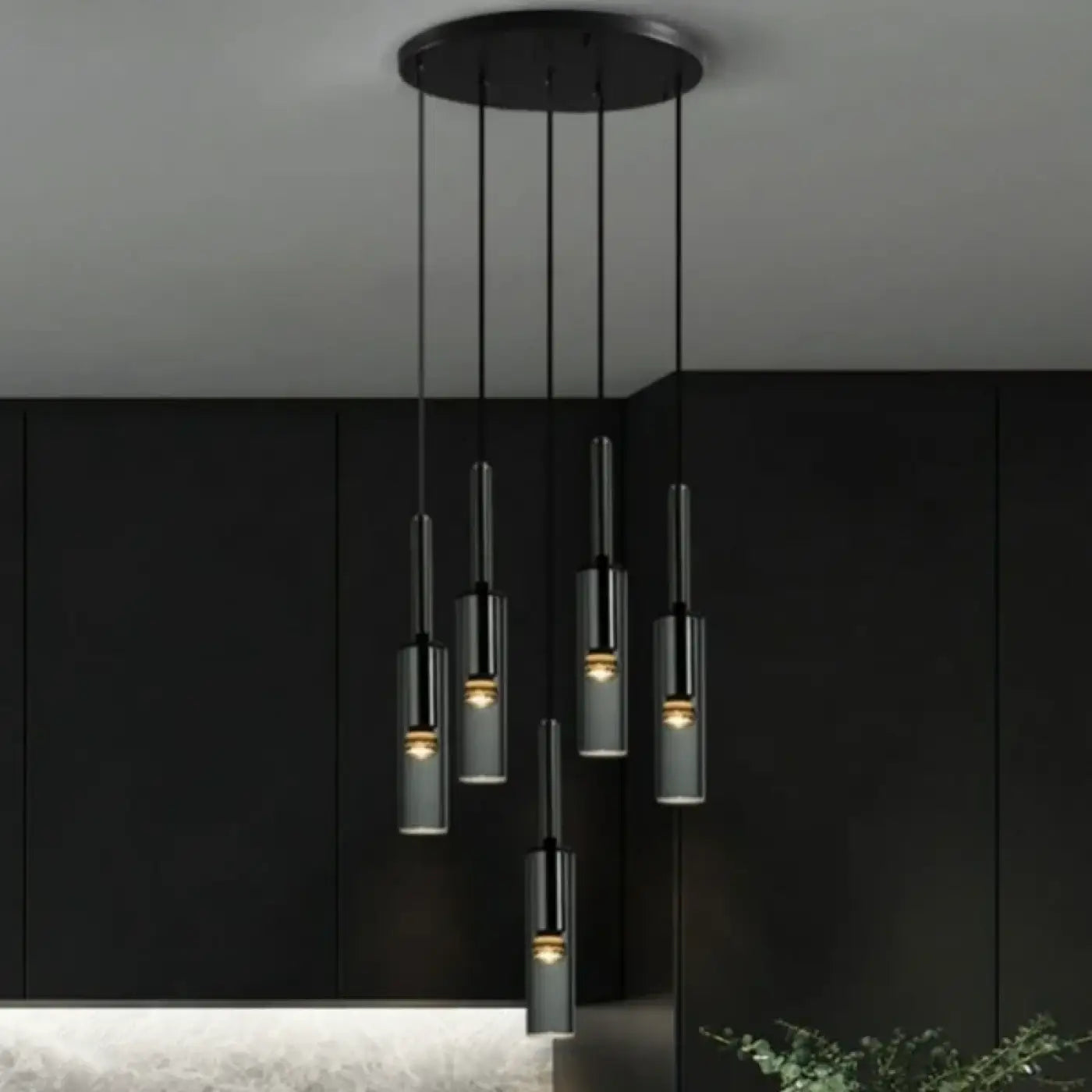 Suspension Cylindre Noir Verre Design Moderne