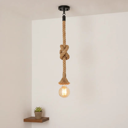 Lampe suspension corde chanvre rétro