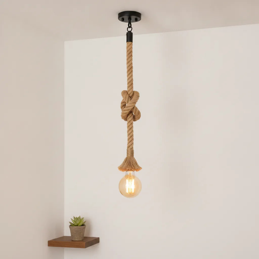 Lampe suspension corde chanvre rétro