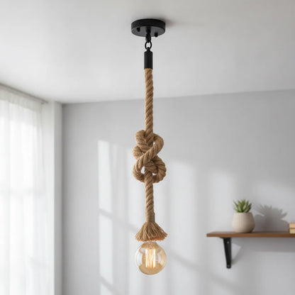 Lampe suspension corde chanvre rétro