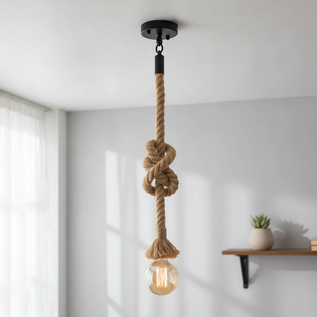 Lampe suspension corde chanvre rétro