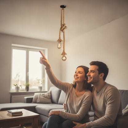 Lampe suspension corde chanvre rétro