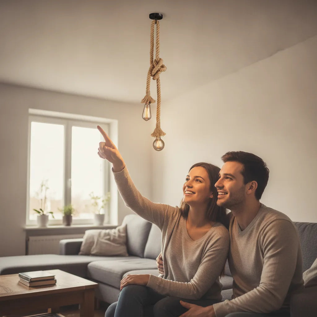 Lampe suspension corde chanvre rétro