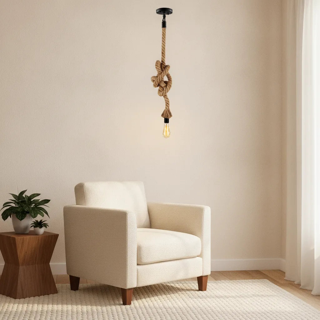 Lampe suspension corde chanvre rétro