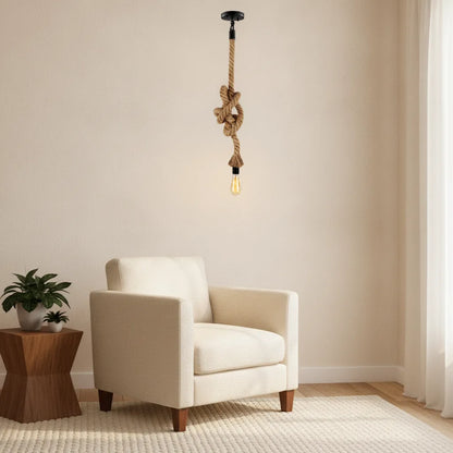 Lampe suspension corde chanvre rétro