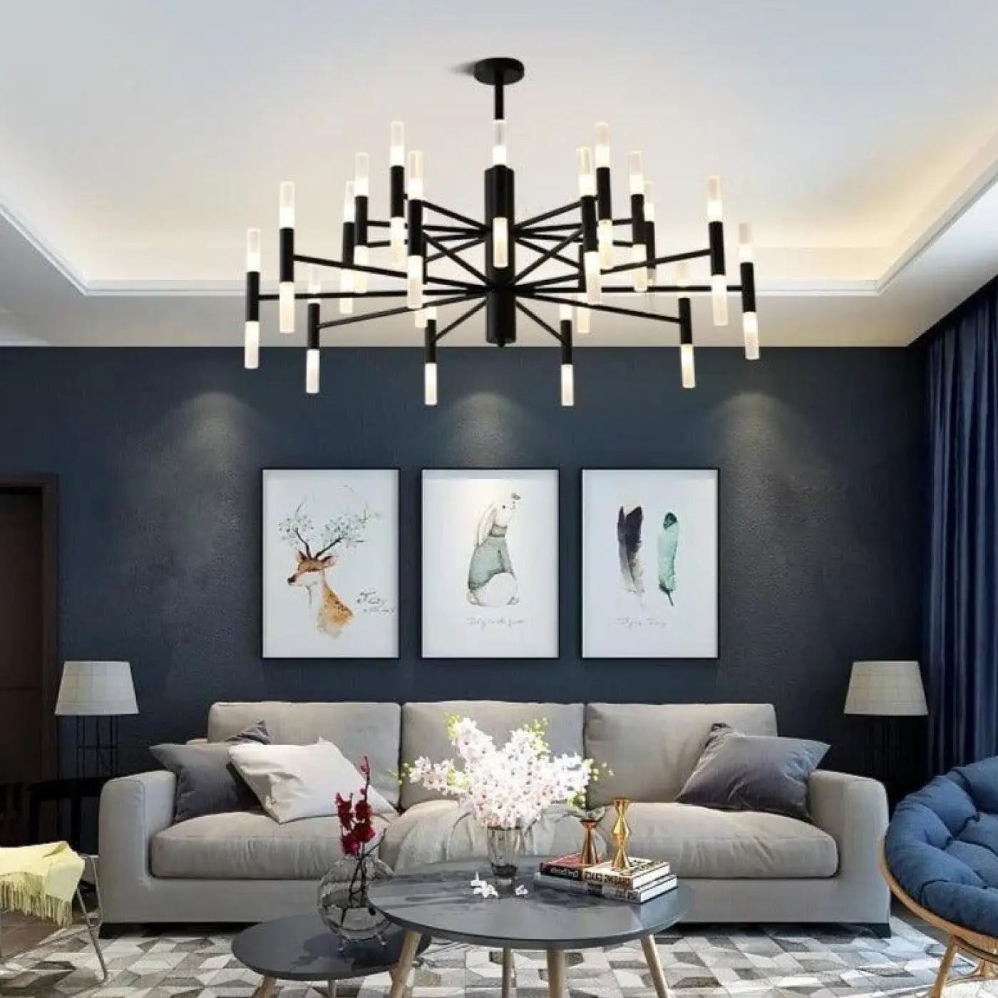 Grand Plafonnier LED Design Noir ou Doré