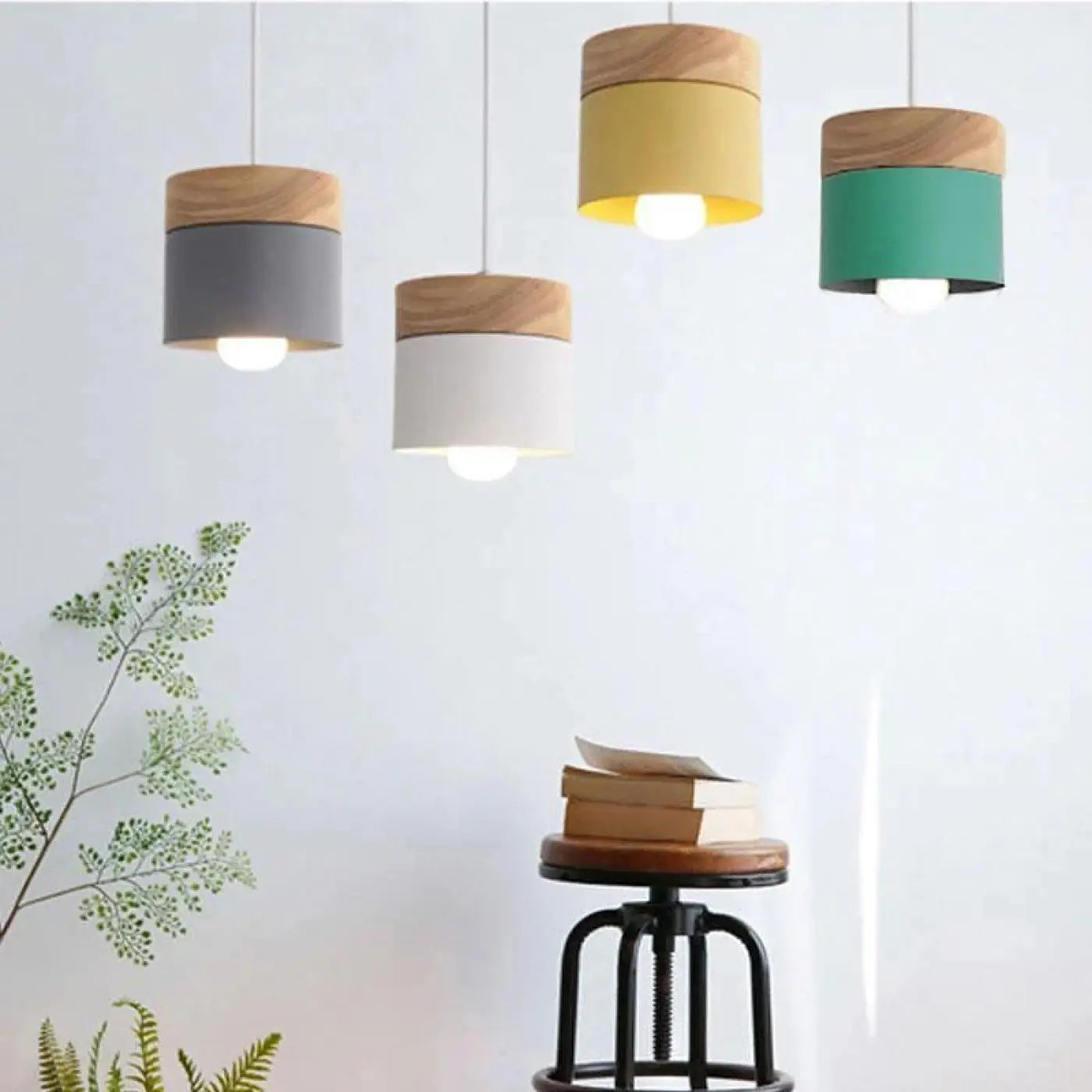 Suspension Scandinave Bois & Métal Blanc