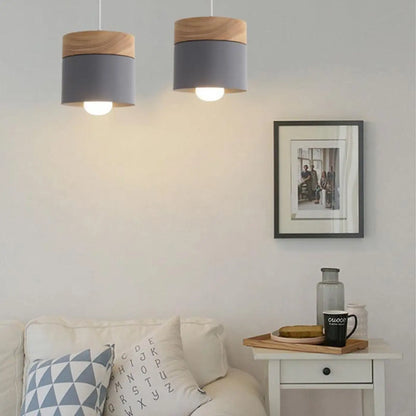 Suspension Scandinave Bois & Métal Blanc