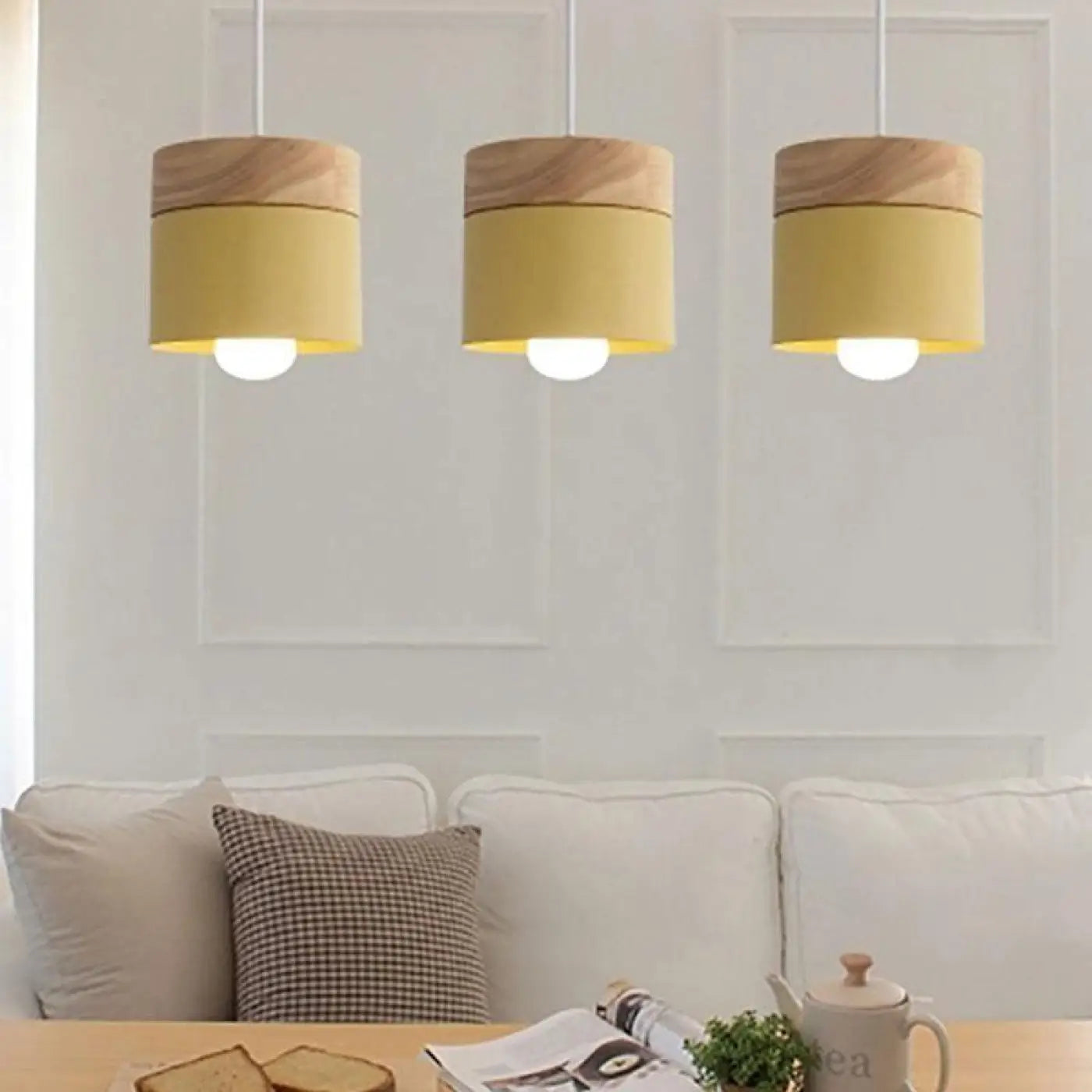 Suspension Scandinave Bois & Métal Blanc
