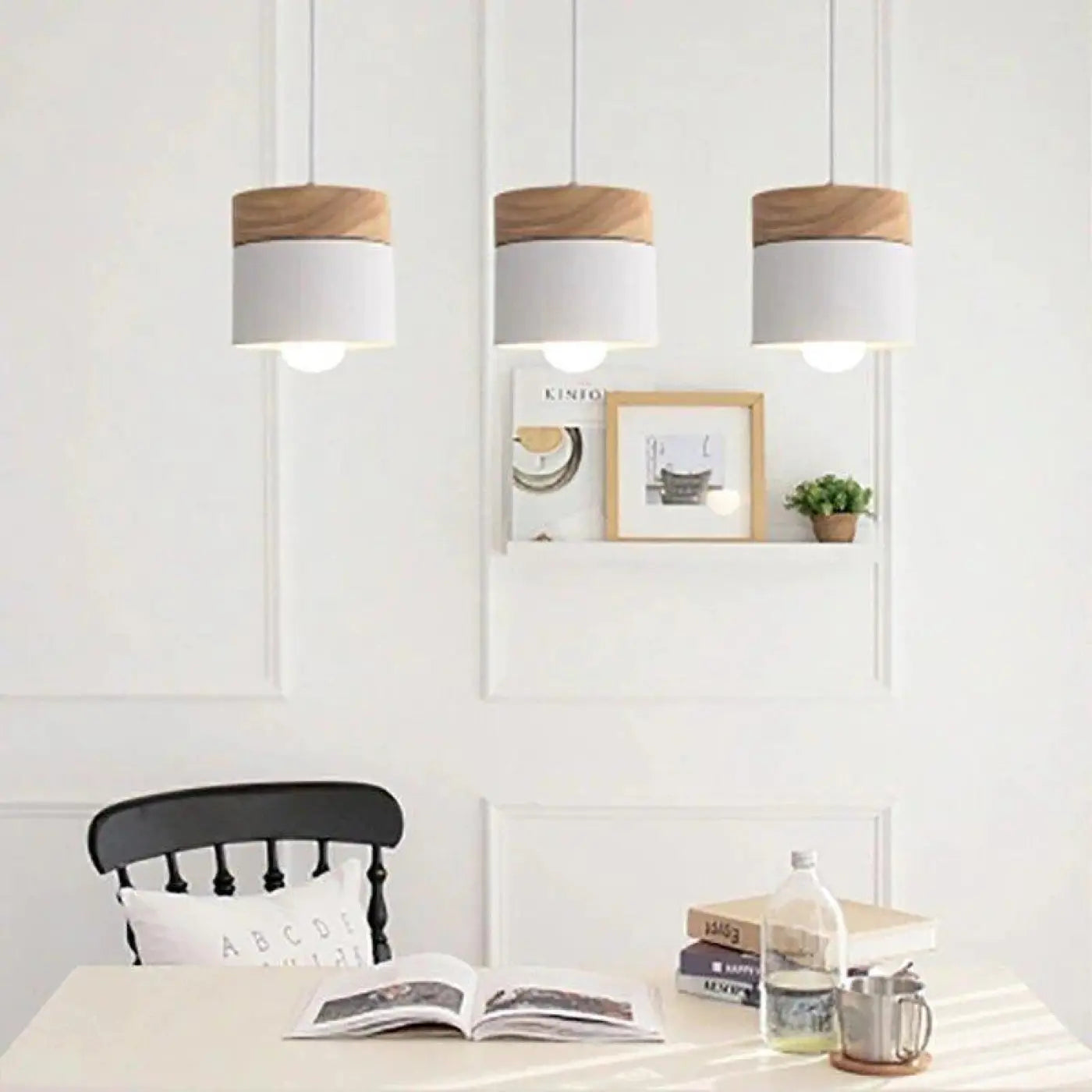 Suspension Scandinave Bois & Métal Blanc
