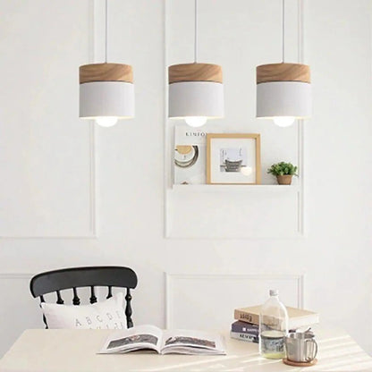 Suspension Scandinave Bois & Métal Blanc