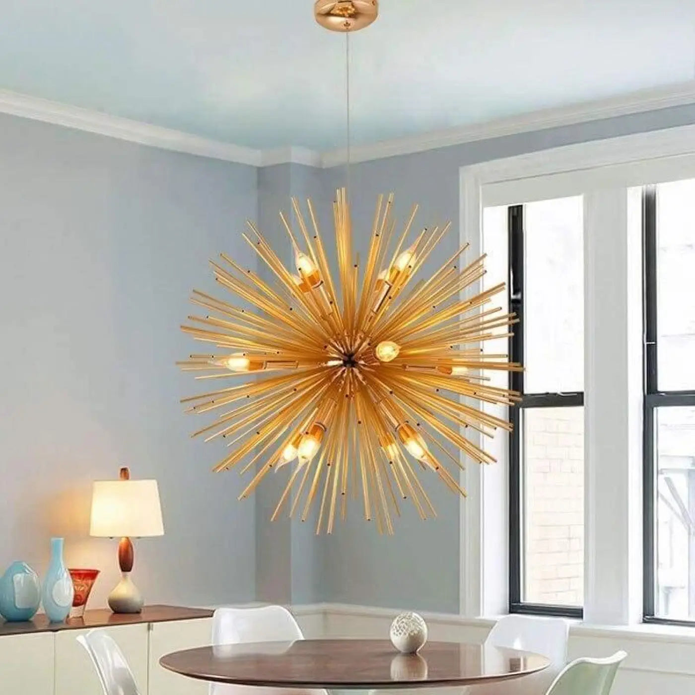 Suspension Soleil Doré & Métal Design Sputnik