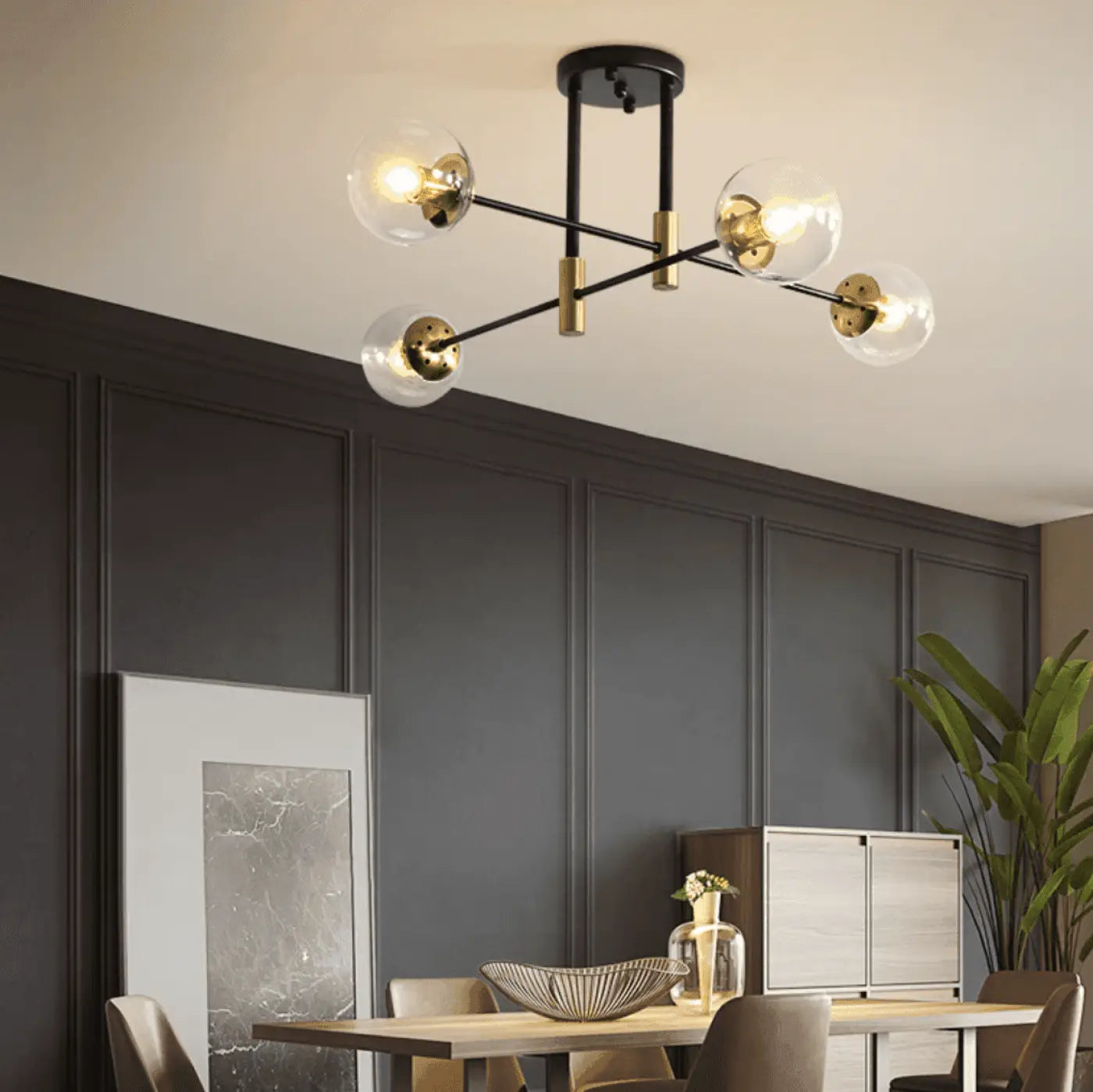 Lustre Boule Verre Vintage Noir – Design Industriel Luneora