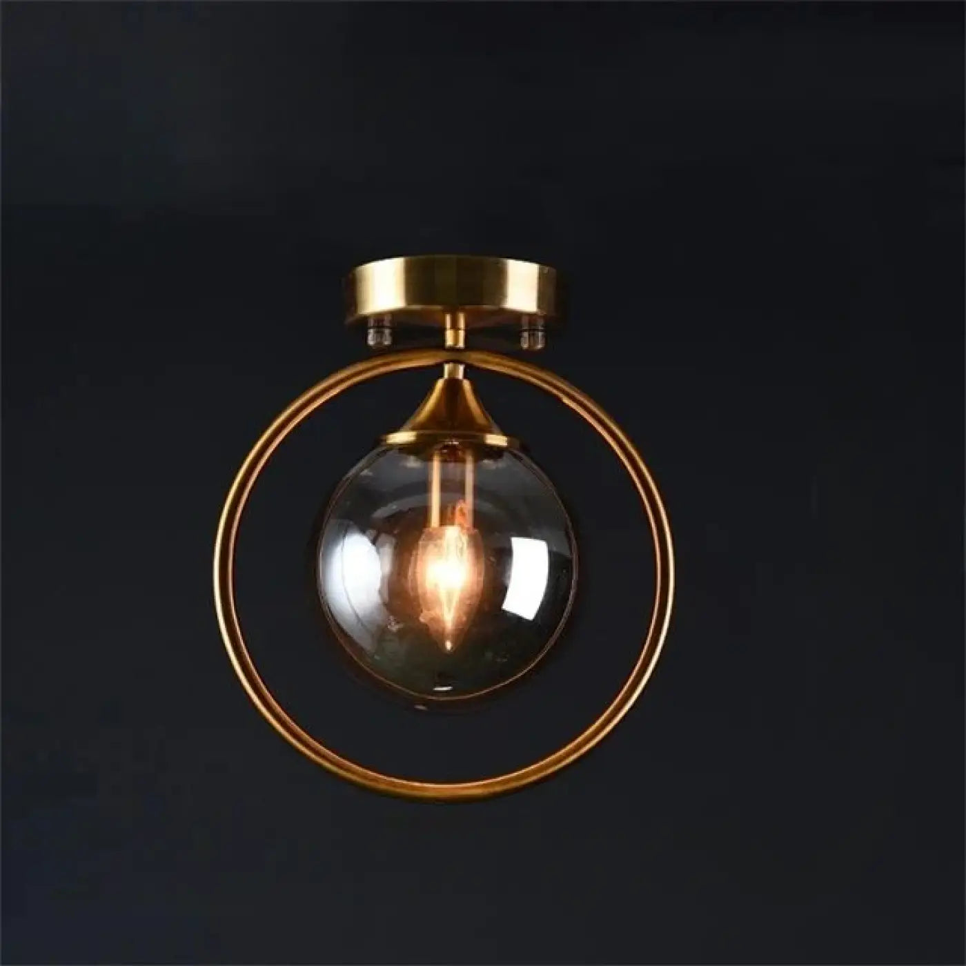 Plafonnier Design Anneau Doré & Boule Verre