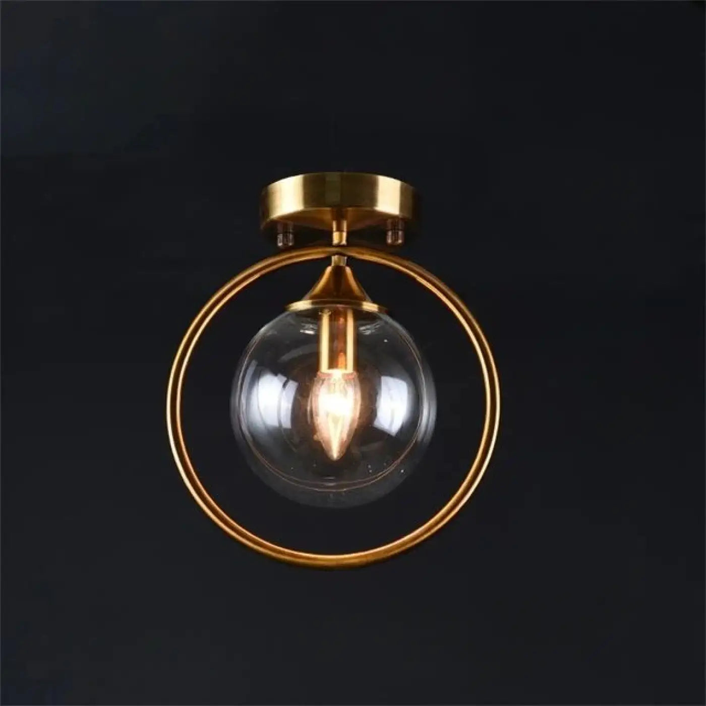 Plafonnier Design Anneau Doré & Boule Verre
