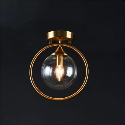 Plafonnier Design Anneau Doré & Boule Verre