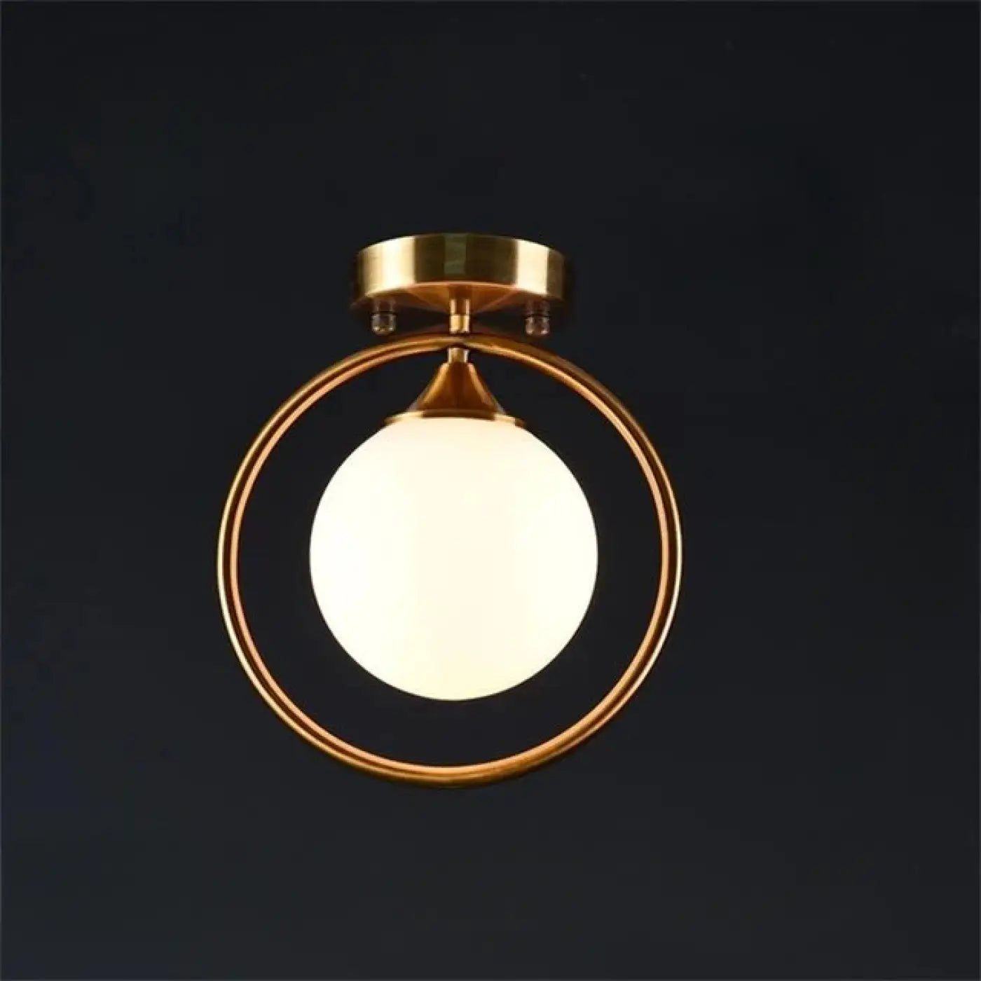Plafonnier Design Anneau Doré & Boule Verre