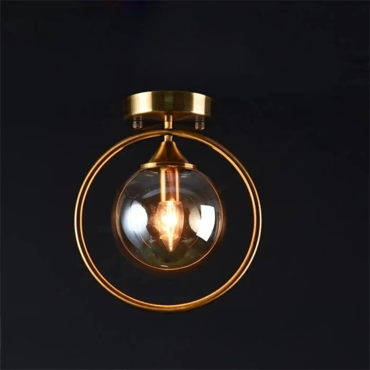 Plafonnier Design Anneau Doré & Boule Verre