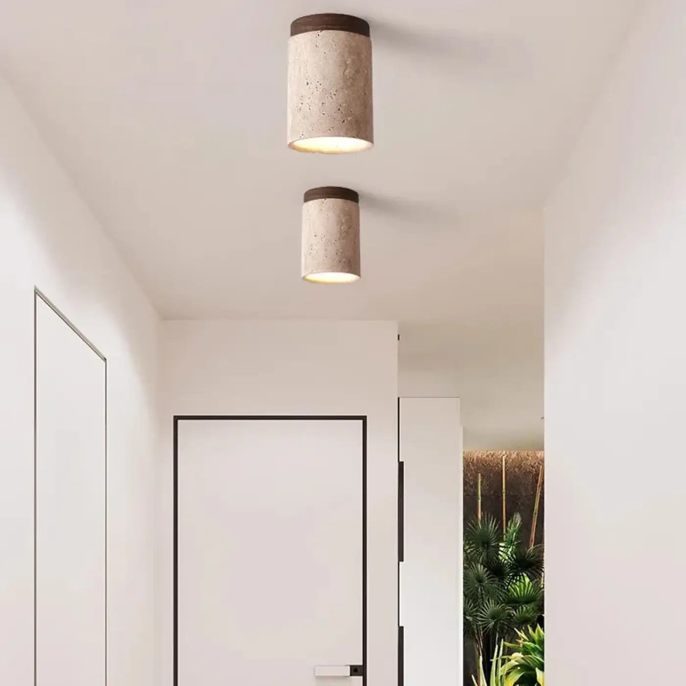 Plafonnier Cylindrique Bois & Pierre Naturel