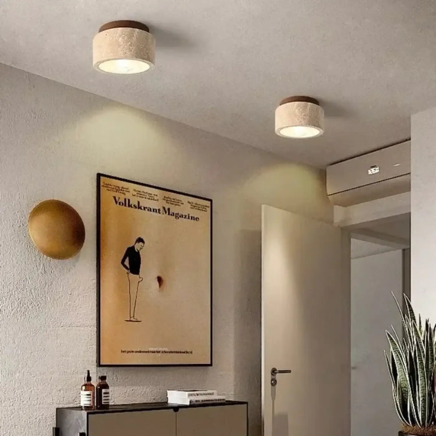 Plafonnier Cylindrique Bois & Pierre Naturel
