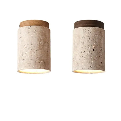 Plafonnier Cylindrique Bois & Pierre Naturel