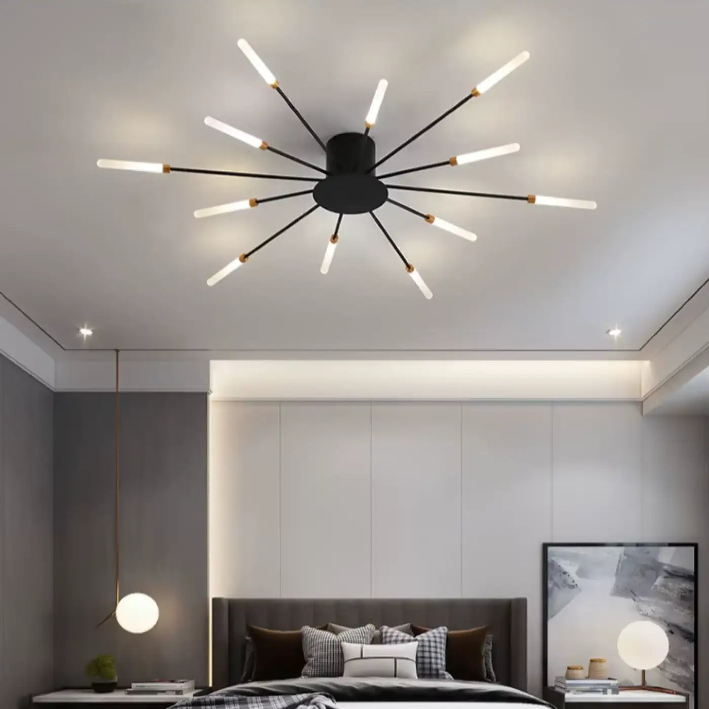 Plafonnier Design Italien Tubes Lumineux Noir ou Doré
