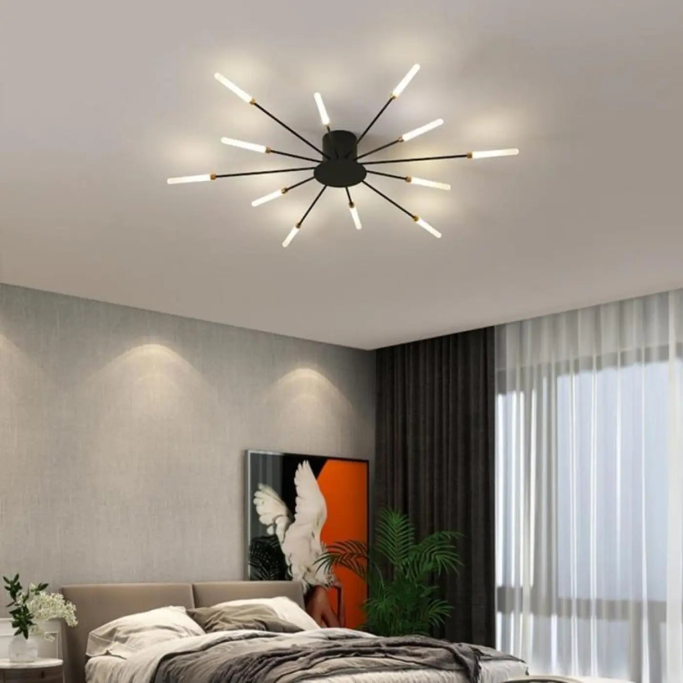 Plafonnier Design Italien Tubes Lumineux Noir ou Doré