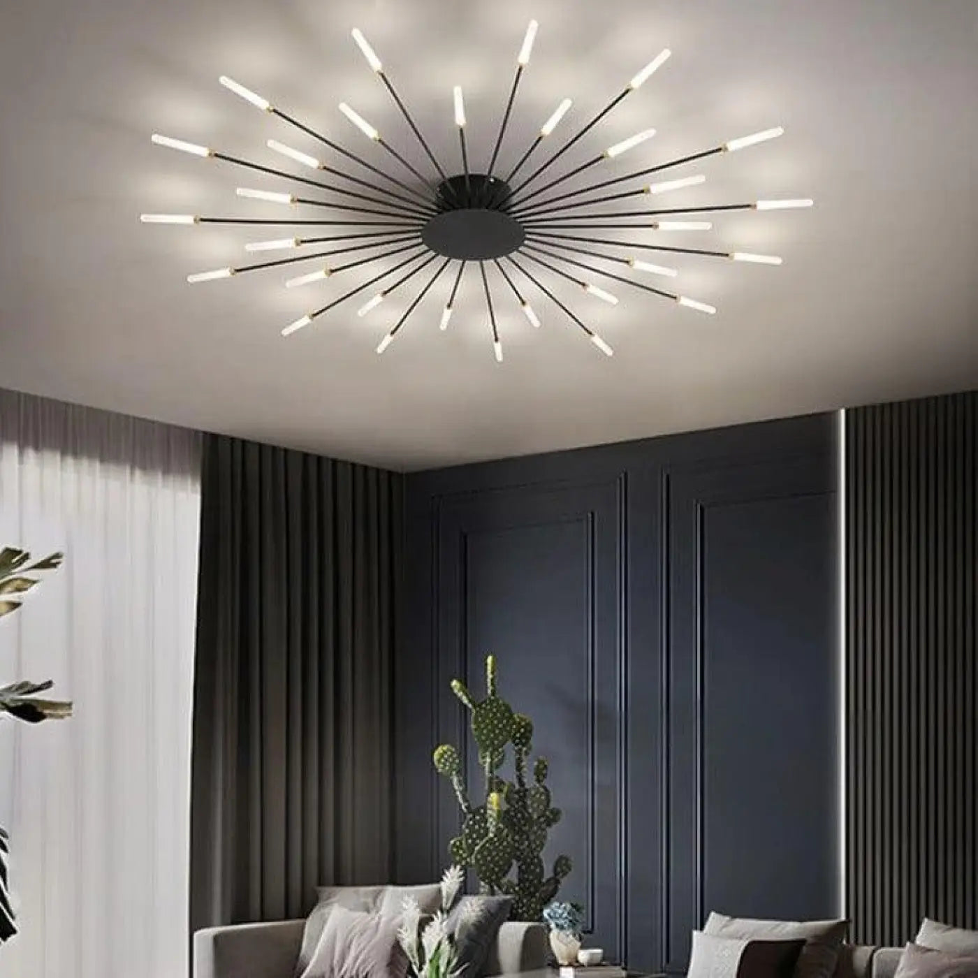 Plafonnier Design Italien Tubes Lumineux Noir ou Doré
