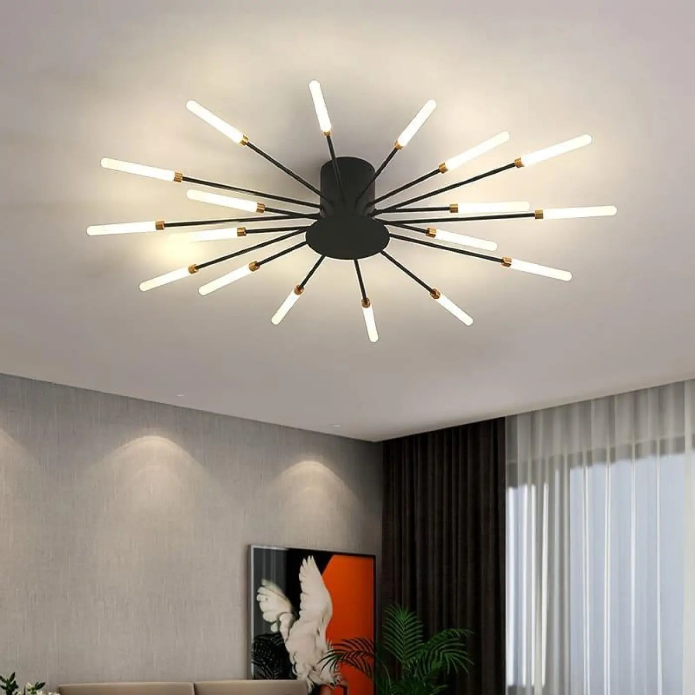 Plafonnier Design Italien Tubes Lumineux Noir ou Doré