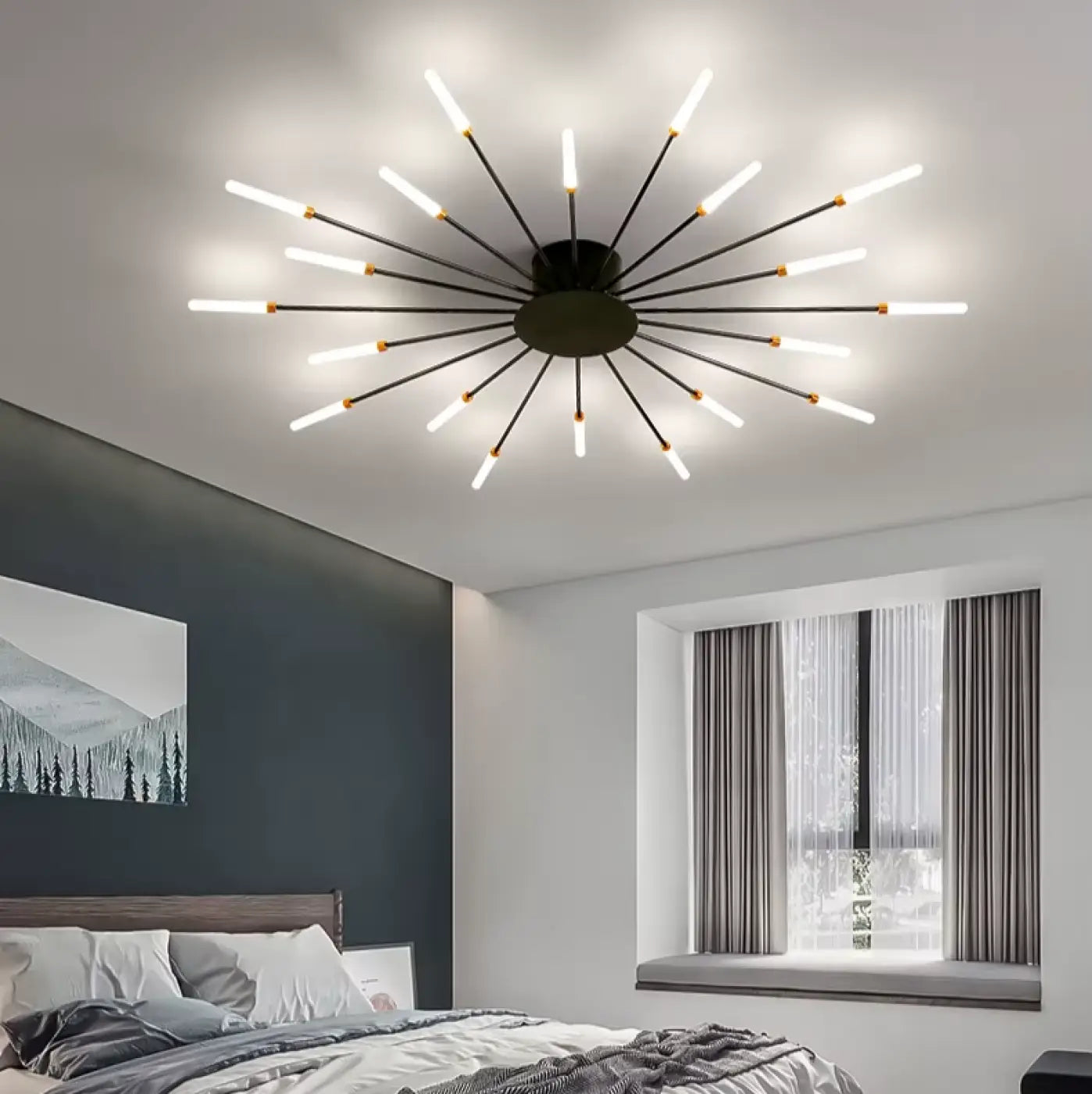 Plafonnier Design Italien Tubes Lumineux Noir ou Doré
