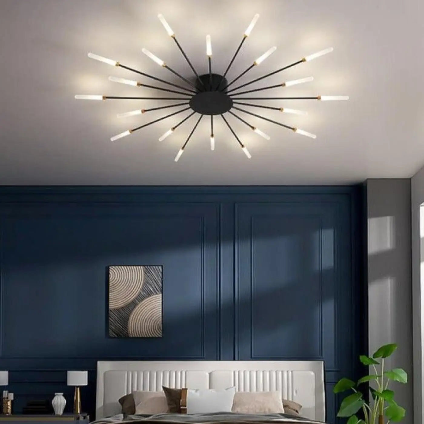 Plafonnier Design Italien Tubes Lumineux Noir ou Doré