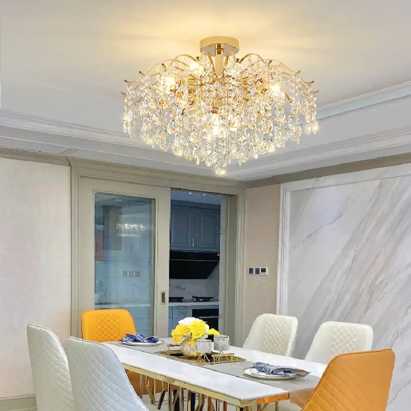 Plafonnier Cristal Doré Chic & Moderne