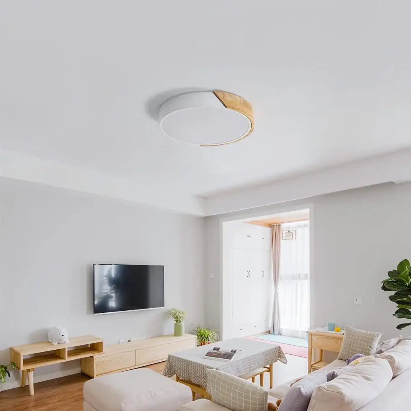 Plafonnier LED Bois & Blanc Scandinave Moderne