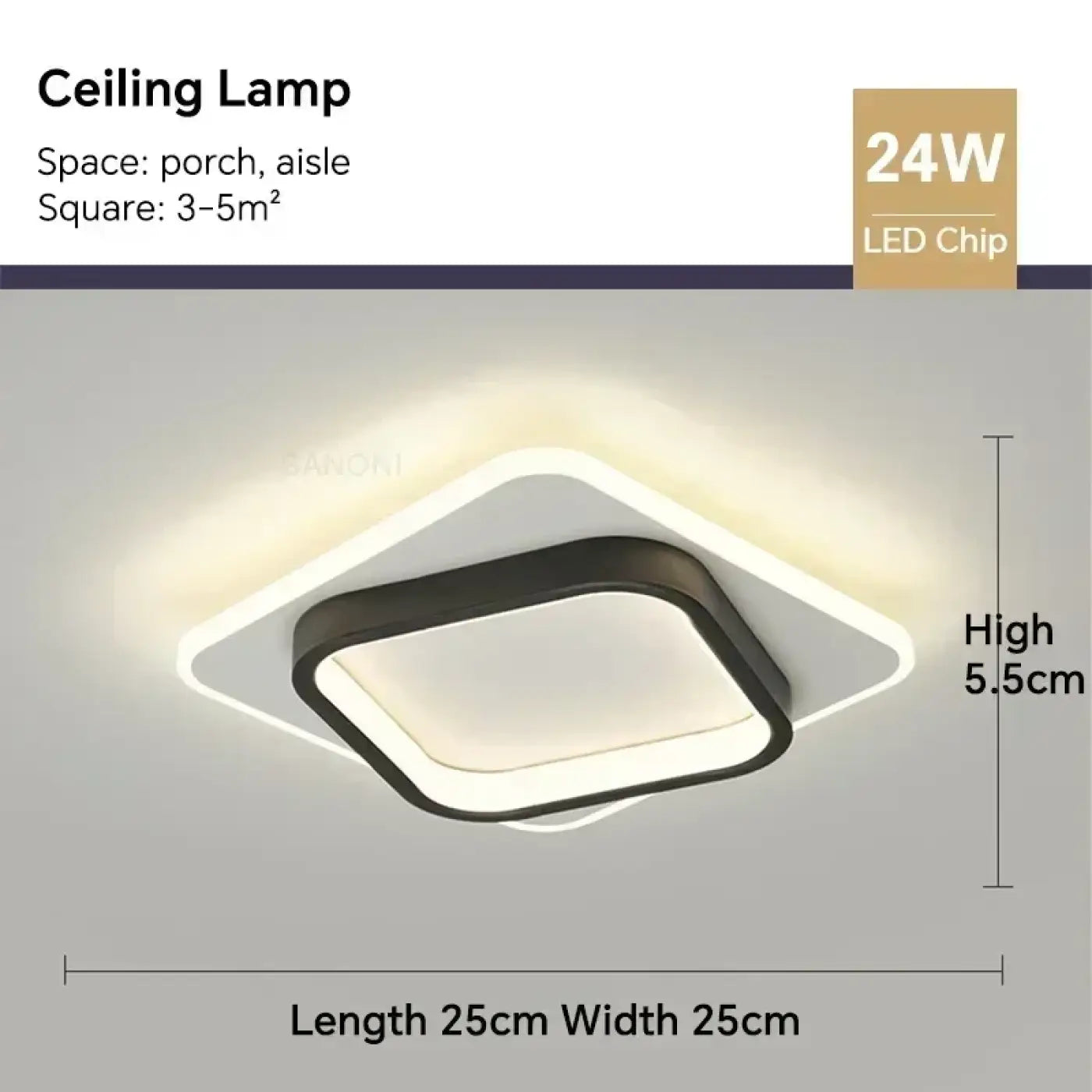 Plafonnier LED Carré Design Aluminium