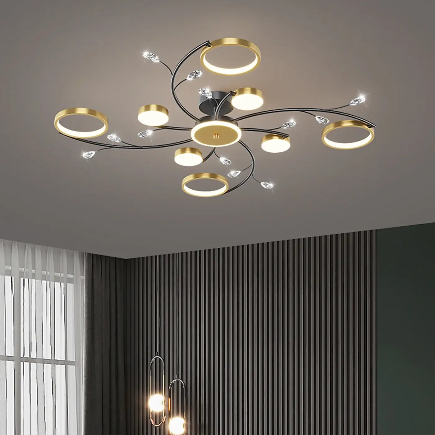 Plafonnier LED Design Floral Noir & Doré