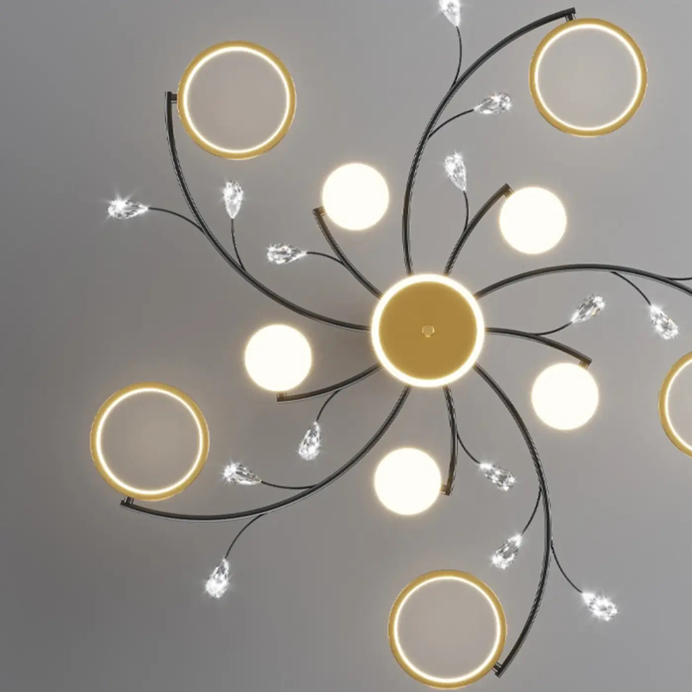 Plafonnier LED Design Floral Noir & Doré