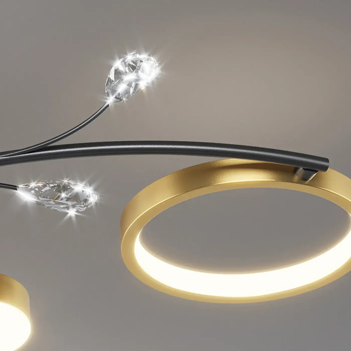 Plafonnier LED Design Floral Noir & Doré