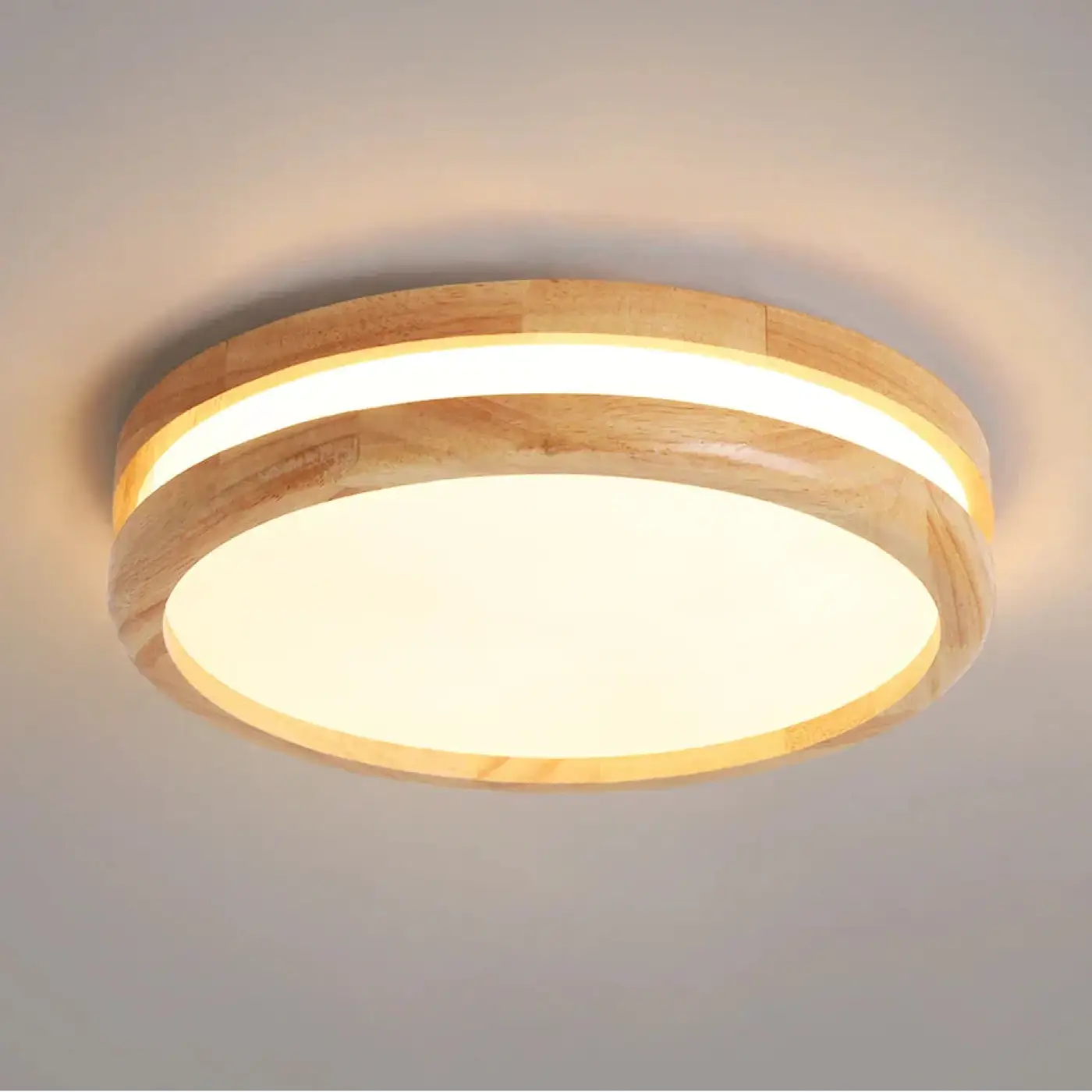 Plafonnier Rond Effet Bois Naturel