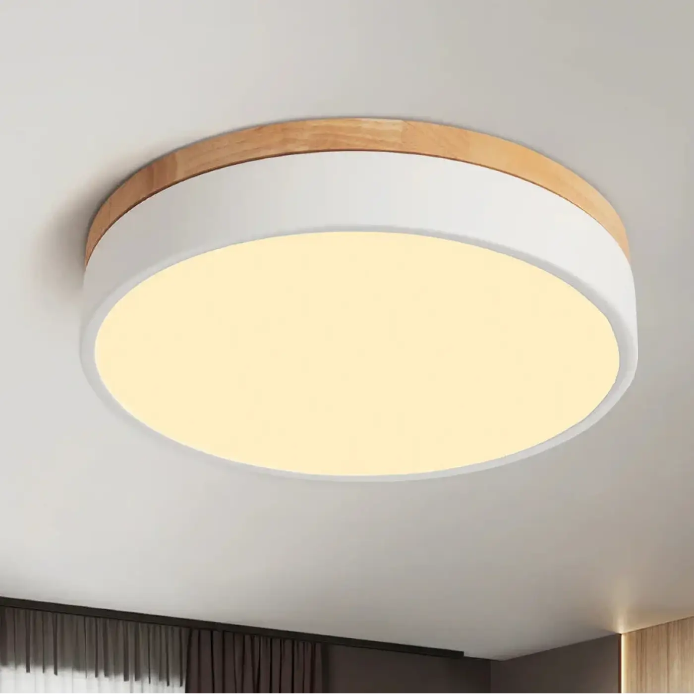 Plafonnier Rond Effet Bois Naturel