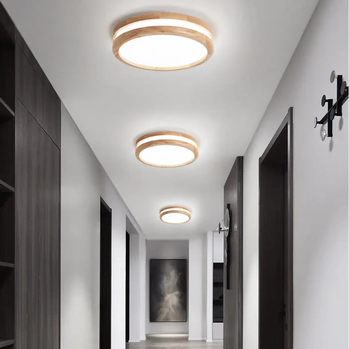Plafonnier Rond Effet Bois Naturel
