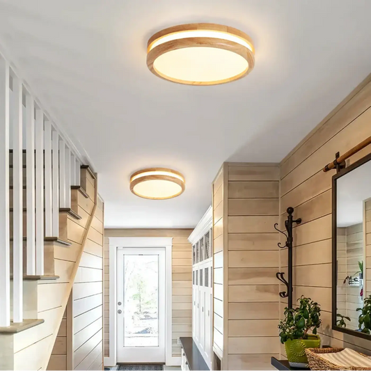 Plafonnier Rond Effet Bois Naturel