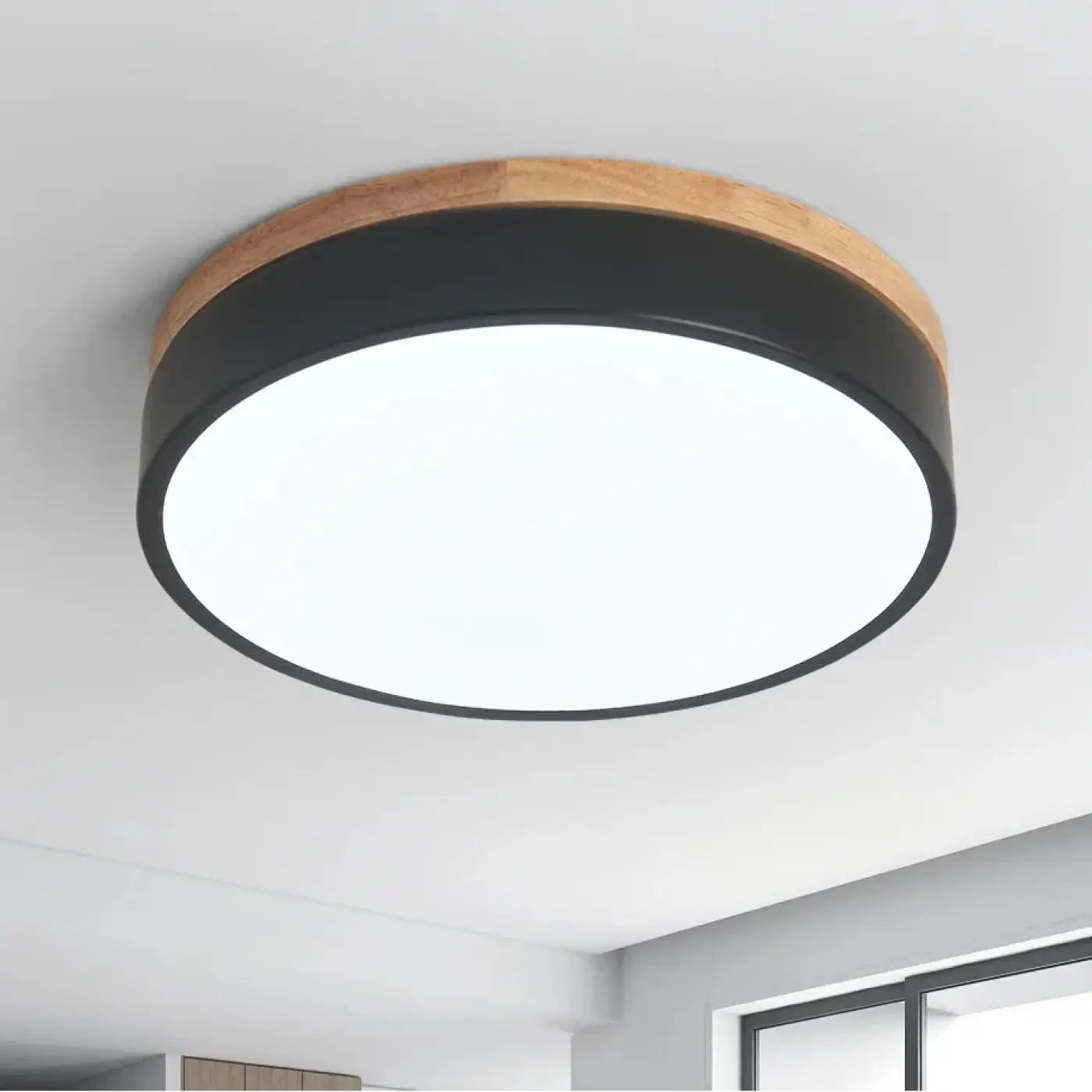 Plafonnier Rond Effet Bois Naturel
