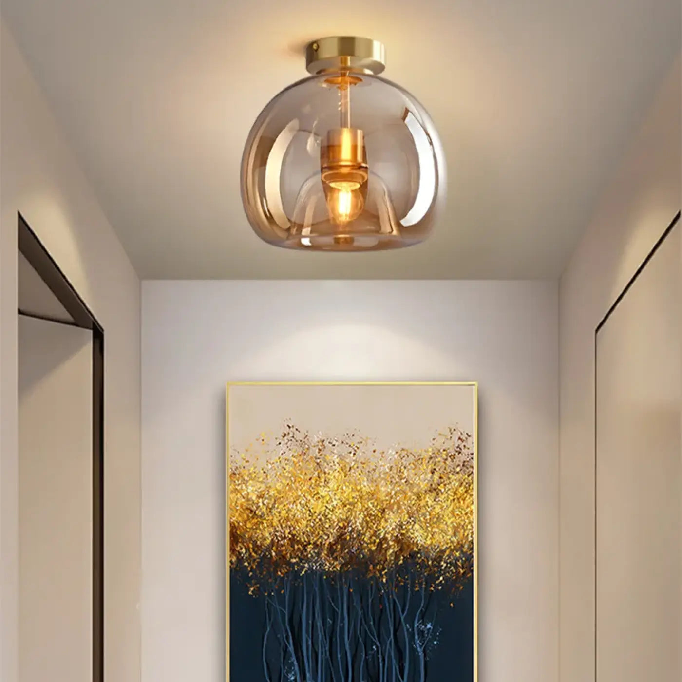 Plafonnier Sphère Verre Design Doré LED