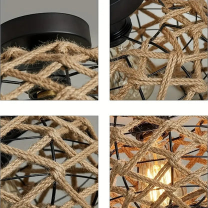 Plafonnier Rustique Corde & Métal Bohème Naturel
