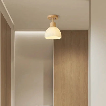 Plafonnier Scandinave Bois & Verre Opalin