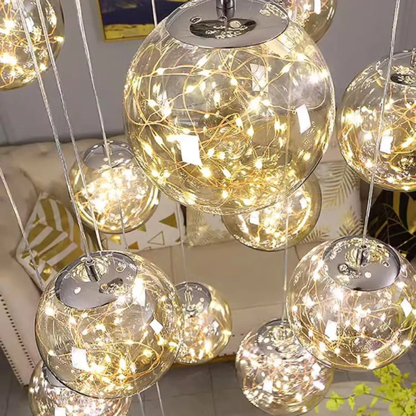 Suspension Cascade Cristal Doré Design Lumineux