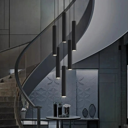 Suspension Luminaire Cascade Cylindres Noirs Design Moderne