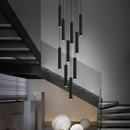Suspension Luminaire Cascade Cylindres Noirs Design Moderne