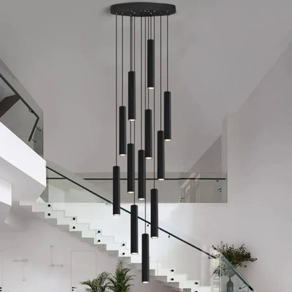 Suspension Luminaire Cascade Cylindres Noirs Design Moderne