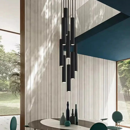 Suspension Luminaire Cascade Cylindres Noirs Design Moderne